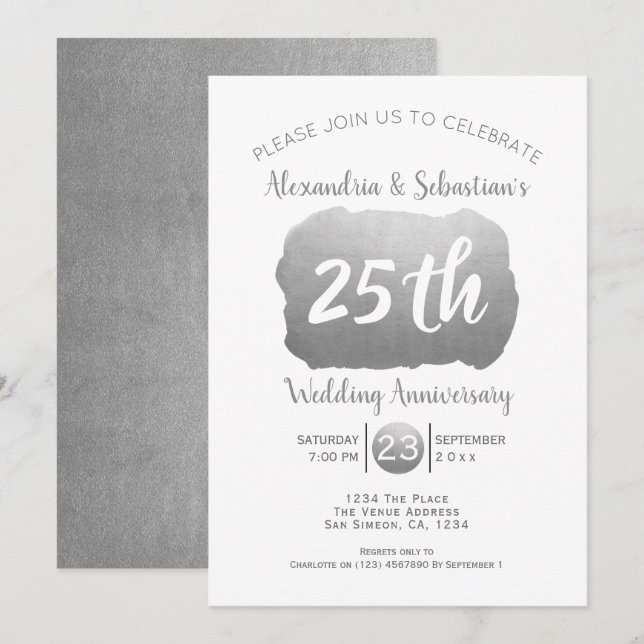 Invitación Aniversario de bodas número 25 personalizado Falso (Anverso / Reverso)