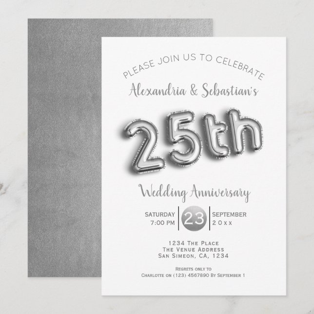 Invitación Aniversario de bodas número 25 personalizado falso (Anverso / Reverso)