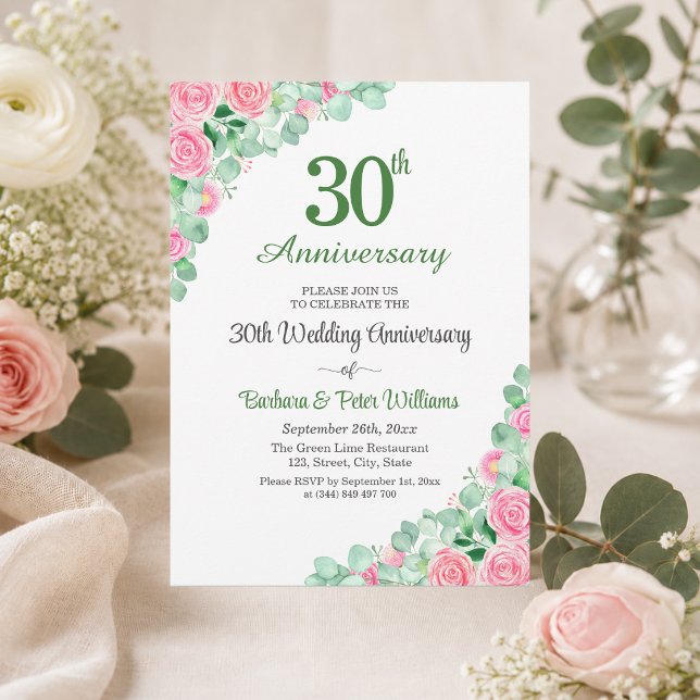 Invitación Aniversario de Bodas número 30 Eucalipto Rosas (Subido por el creador)
