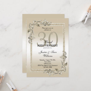 Invitación Aniversario de Bodas número 30 Pearl Gem & Glitter