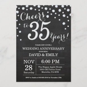 Invitación Aniversario de bodas número 35 pizarra negro plata