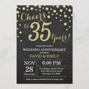 Invitación Aniversario de bodas número 35 Pizarra Negro y Dor