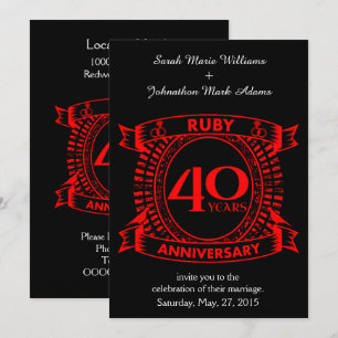 Invitación Aniversario de bodas número 40 cresta de rubí