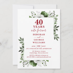 Invitación Aniversario de Bodas número 40 Monograma Floral de