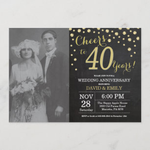 Invitación Aniversario de bodas número 40 Pizarra Negro y Dor