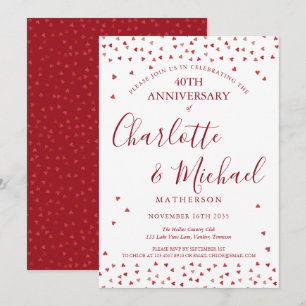 Invitación Aniversario de bodas número 40 Ruby Hearts Script