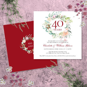 Invitación Aniversario de bodas número 40 Ruby Roses Floral