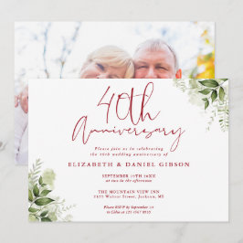 Invitación Aniversario de Bodas número 40 Verde Floral Foto