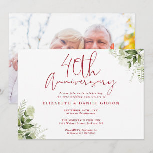 Invitación Aniversario de Bodas número 40 Verde Floral Foto