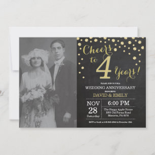 Invitación Aniversario de bodas número 4 Pizarra Negro y Dora