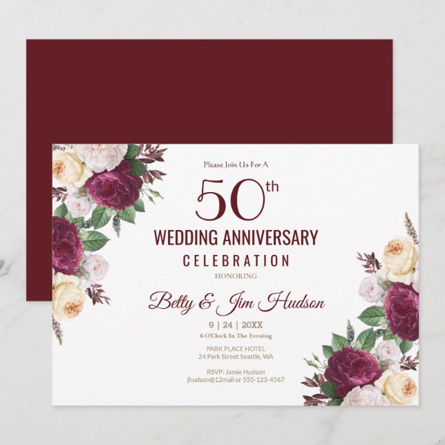 Invitación Aniversario de Bodas número 50 (Anverso / Reverso)