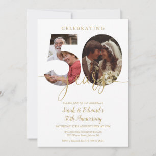Invitación Aniversario de Bodas número 50 2 Foto Dorado