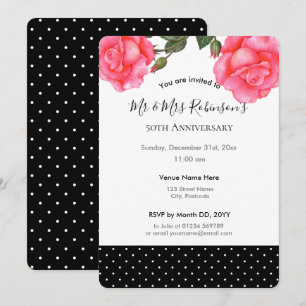 Invitación Aniversario de Bodas número 50 Acuarela Rosa Rosa