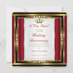 Invitación Aniversario de Bodas número 50 Corona Real Roja de