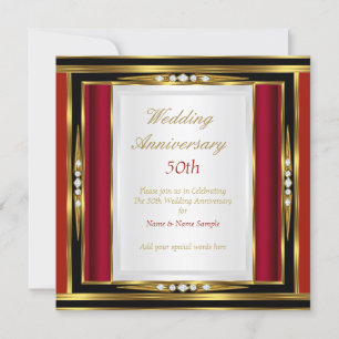 Invitación Aniversario de Bodas número 50 Diamante Rojo Oro N