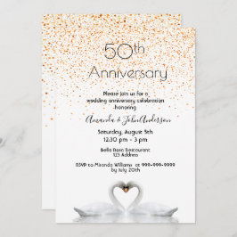 Invitación aniversario de bodas número 50 dos cisnes enamorad