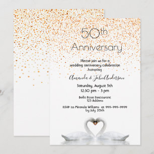 Invitación aniversario de bodas número 50 dos cisnes enamorad