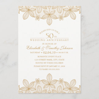 Invitación Aniversario de bodas número 50 elegante aspecto do