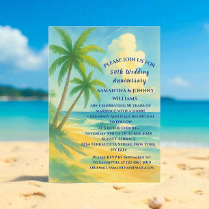 Invitación Aniversario de bodas número 50 en playa tropical c
