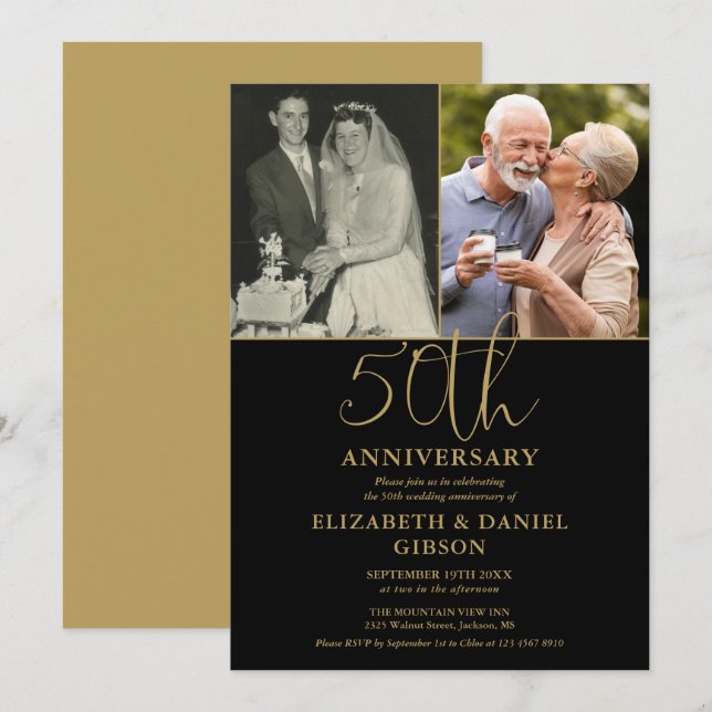 Invitación Aniversario de Bodas número 50 Entonces y Ahora 2  (Anverso / Reverso)