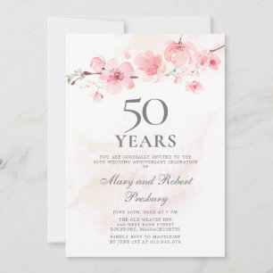 Invitación Aniversario de Bodas número 50 Flor de Cerezo Rosa
