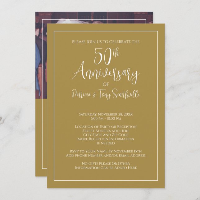 Invitación Aniversario de bodas número 50 - Foto horizontal - (Anverso / Reverso)