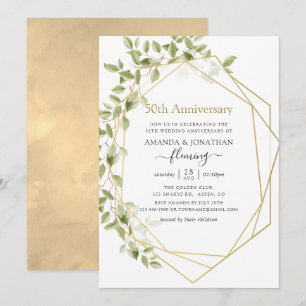 Invitación Aniversario de bodas número 50 Greenery Geometric
