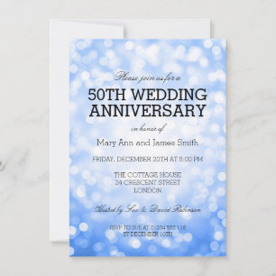 Invitación Aniversario de bodas número 50 Luces de purpurina