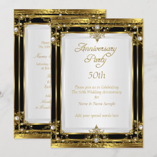 Invitación Aniversario de Bodas número 50 Oro Negro Perla Bla