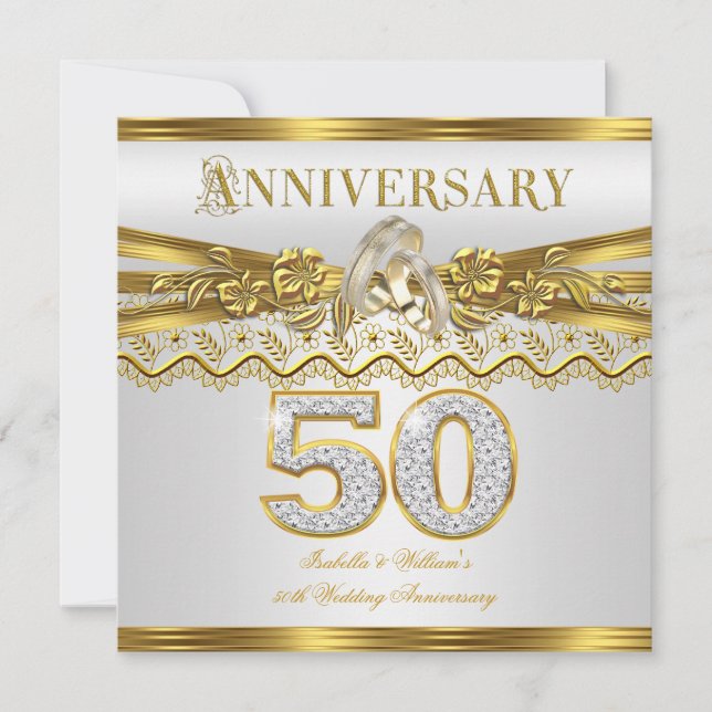 Invitación Aniversario de bodas número 50 Party Aros de oro B (Anverso)