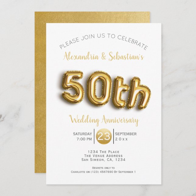 Invitación Aniversario de Bodas número 50 Personalizado Falso (Anverso / Reverso)