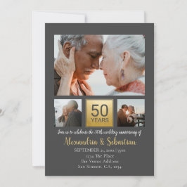 Invitación Aniversario de bodas número 50 personalizado gris 