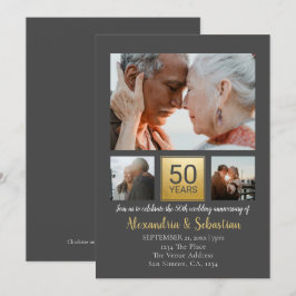 Invitación Aniversario de bodas número 50 personalizado gris