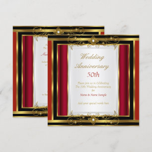 Invitación Aniversario de Bodas número 50 Rojo Dorado Negro B