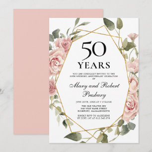 Invitación Aniversario de bodas número 50 Rosas Florales Rosa