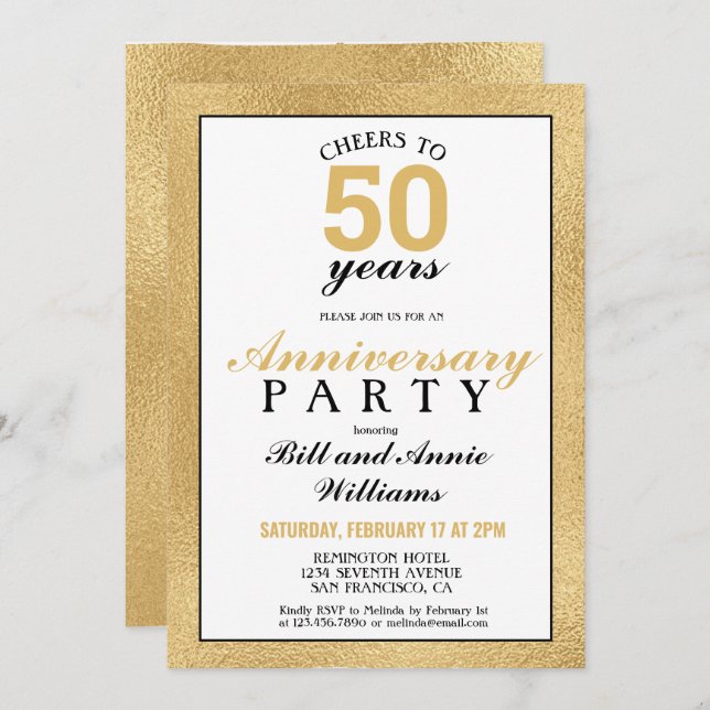 Invitación Aniversario de bodas número 50 Salud por 50 años f (Anverso / Reverso)