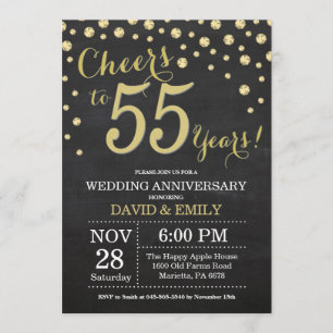 Invitación Aniversario de bodas número 55 en pizarra negra y 