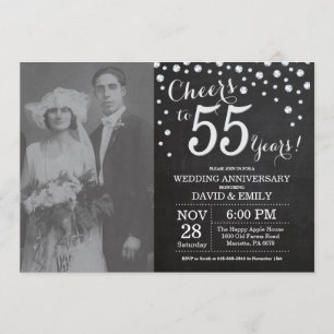 Invitación Aniversario de bodas número 55 Pizarra Negro Plata