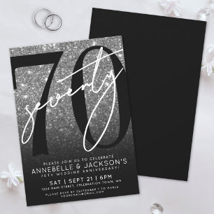 Invitación Aniversario de bodas número 70 Blanco Negro