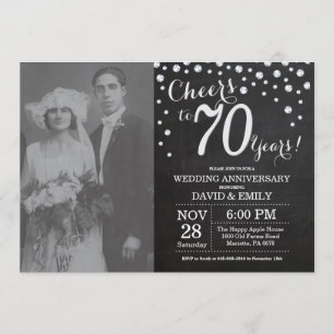 Invitación Aniversario de bodas número 70 pizarra negro plate