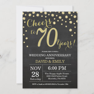 Invitación Aniversario de Bodas número 70 Pizarra Negro y Dor