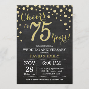 Invitación Aniversario de bodas número 75 Pizarra Negra y Dor