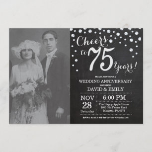 Invitación Aniversario de bodas número 75 pizarra negro plate