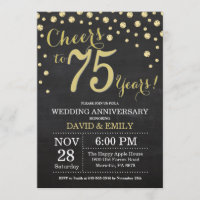 Aniversario de bodas número 75 pizarra negro y dor