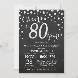 Invitación Aniversario de bodas número 80 pizarra negro plata
