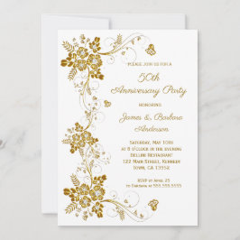 Invitación Aniversario de bodas oro diamante floral blanco