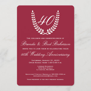 Invitación Aniversario de bodas - Rojo Rubí con Laurel Blanco