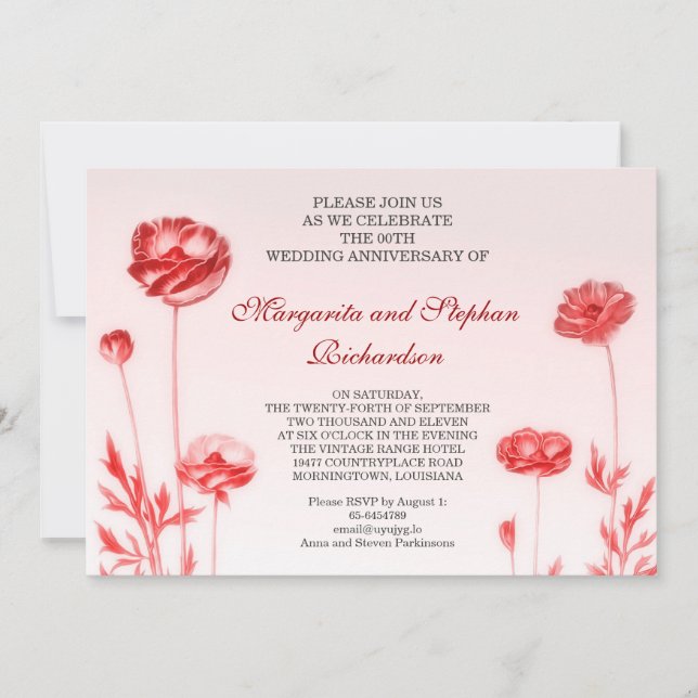 Invitación aniversario de bodas romántico (Anverso)