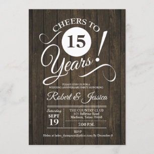 Invitación Aniversario de Bodas Rústico 15 años - Madera