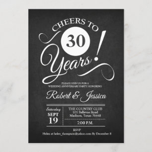 Invitación Aniversario de bodas rústico 30 años - Pizarra Bla